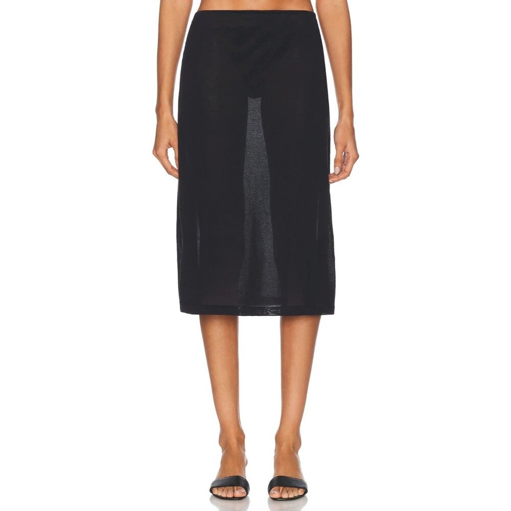 Ziah Sheer Knit Skirt in Black Midi